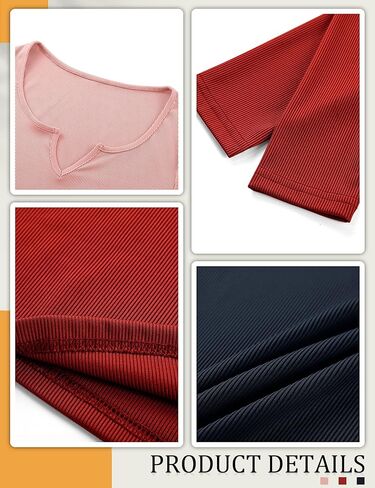 مجموعة من 3 قمصان نسائية من Locoowai بأكمام طويلة وقمصان قصيرة ضيقة ومضلعة ورقبة على شكل حرف V قمصان أساسية كاجوال متينة قابلة للتمدد in Kuwait