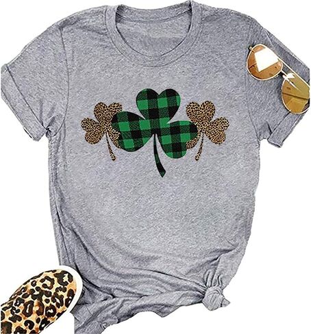 Women One Lucky Mama T-Shirt Funny Lucky Mom St.Patricks Day Shirt O-Neck Short Sleeves Clovers Graphic Tees Blouse in Saudi Arabia