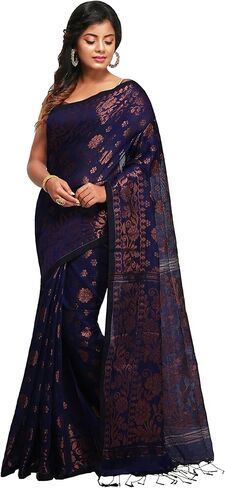 WoodenTant Women s banarasi Cotton silk Handloom Saree with pure copper Floral zari solid border_ in Kuwait