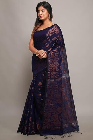 WoodenTant Women s banarasi Cotton silk Handloom Saree with pure copper Floral zari solid border_ in Kuwait