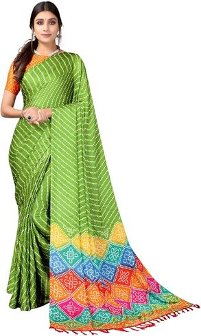 ساري حريري مطبوع بشرابة وبانداني للسيدات من SIRIL مع قطعة بلوزة غير مخيطة in Kuwait