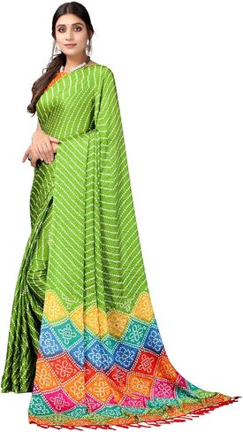 ساري حريري مطبوع بشرابة وبانداني للسيدات من SIRIL مع قطعة بلوزة غير مخيطة in Kuwait