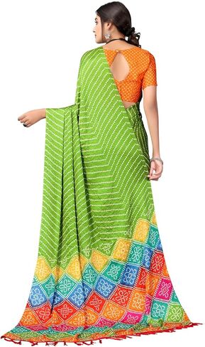 ساري حريري مطبوع بشرابة وبانداني للسيدات من SIRIL مع قطعة بلوزة غير مخيطة in Kuwait