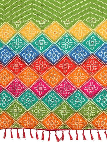 ساري حريري مطبوع بشرابة وبانداني للسيدات من SIRIL مع قطعة بلوزة غير مخيطة in Kuwait