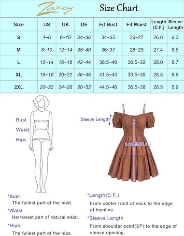 Zexxxy المرأة الصيف قبالة الكتف فستان قصير السباغيتي حزام كشكش نفخة الأكمام Smocked القطن فستان من الكتان مع جيوب S-XL in Kuwait