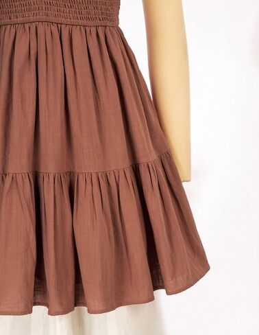 Zexxxy المرأة الصيف قبالة الكتف فستان قصير السباغيتي حزام كشكش نفخة الأكمام Smocked القطن فستان من الكتان مع جيوب S-XL in Kuwait