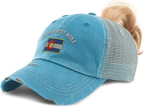 Custom Womens Ponytail Cap Colorado Flag State Embroidery Cotton Strap Closure in Saudi Arabia