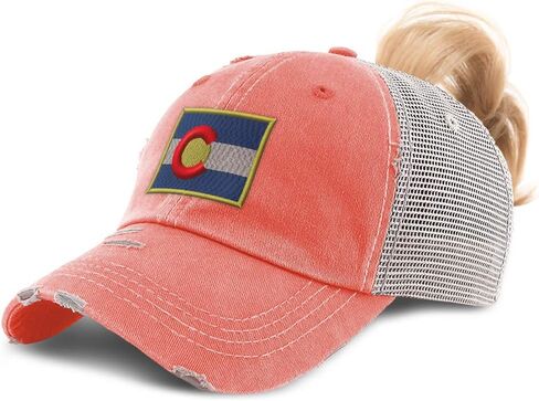 Custom Womens Ponytail Cap Colorado Flag State Embroidery Cotton Strap Closure in Saudi Arabia
