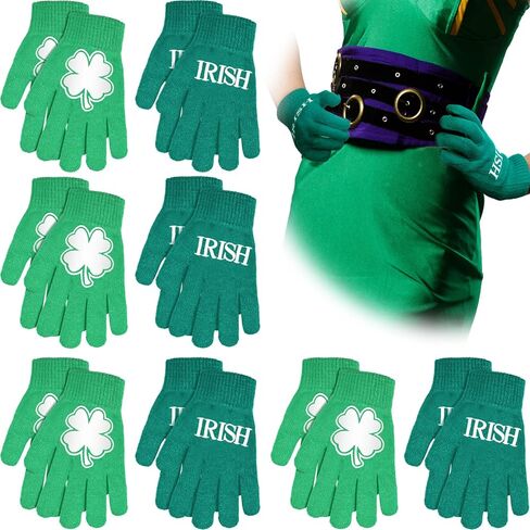 Janmercy 8 Pairs St. Patrick's Day Irish Gloves Four Leaf Clover Gloves Green Knitted Gloves One Size Saint Patrick's Day Gloves for Women Men Costume Accessories Party Favor in Saudi Arabia