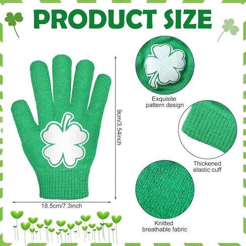 Janmercy 8 Pairs St. Patrick's Day Irish Gloves Four Leaf Clover Gloves Green Knitted Gloves One Size Saint Patrick's Day Gloves for Women Men Costume Accessories Party Favor in Saudi Arabia
