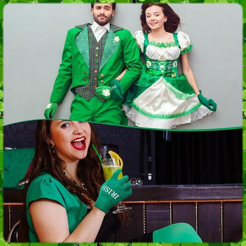 Janmercy 8 Pairs St. Patrick's Day Irish Gloves Four Leaf Clover Gloves Green Knitted Gloves One Size Saint Patrick's Day Gloves for Women Men Costume Accessories Party Favor in Saudi Arabia