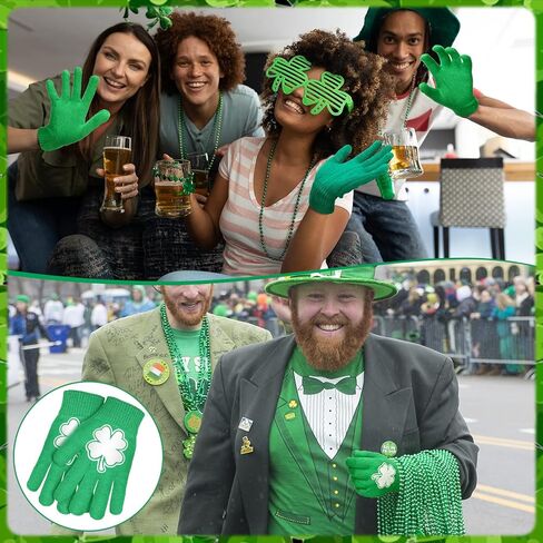 Janmercy 8 Pairs St. Patrick's Day Irish Gloves Four Leaf Clover Gloves Green Knitted Gloves One Size Saint Patrick's Day Gloves for Women Men Costume Accessories Party Favor in Saudi Arabia