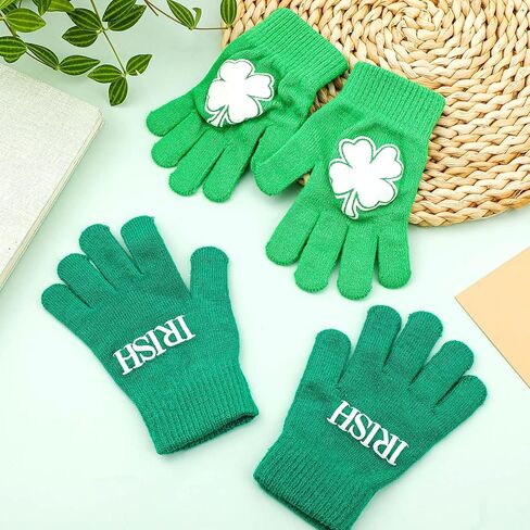 Janmercy 8 Pairs St. Patrick's Day Irish Gloves Four Leaf Clover Gloves Green Knitted Gloves One Size Saint Patrick's Day Gloves for Women Men Costume Accessories Party Favor in Saudi Arabia