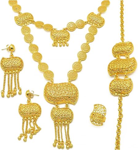 Women's Dubai Gold Jewellery Set Flower 24K Gold Plated Necklace Sets in Kuwait