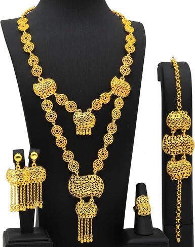 Women's Dubai Gold Jewellery Set Flower 24K Gold Plated Necklace Sets in Kuwait