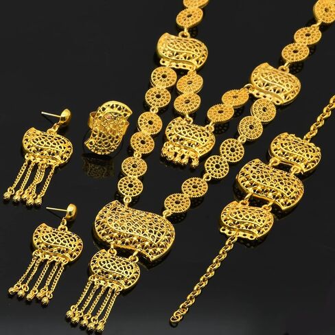 Women's Dubai Gold Jewellery Set Flower 24K Gold Plated Necklace Sets in Kuwait