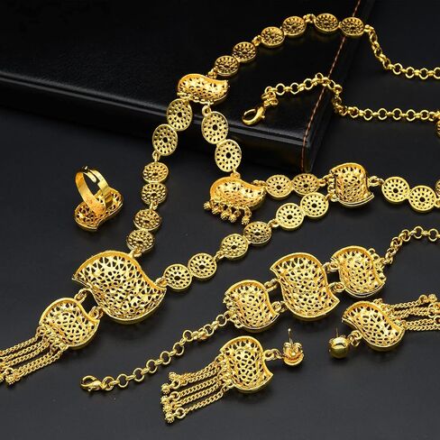 Women's Dubai Gold Jewellery Set Flower 24K Gold Plated Necklace Sets in Kuwait