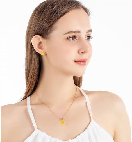 EVEVIC Fashion Cherry Blossom Necklace مجموعة أقراط للنساء 18K مطلية بالذهب لا تسبب الحساسية زهرة ساكورا مجموعة مجوهرات هدايا للنساء الفتيات in Saudi Arabia