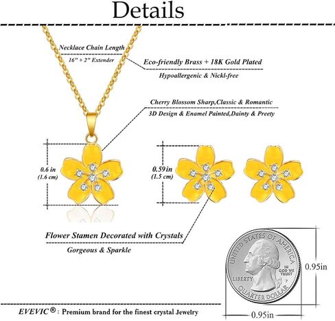 EVEVIC Fashion Cherry Blossom Necklace مجموعة أقراط للنساء 18K مطلية بالذهب لا تسبب الحساسية زهرة ساكورا مجموعة مجوهرات هدايا للنساء الفتيات in Saudi Arabia