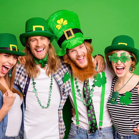 Florideco St. Patrick's Day Accessories Costumes Set With 2 Pairs Earrings 2 Glasses 4 Shamrock Necklace 2 Lucky Bracelets 6 Mustaches 2 Irish Shoulder Strap for Women Girls Irish Party Favors St in Kuwait