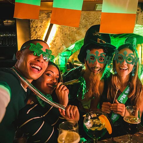 Florideco St. Patrick's Day Accessories Costumes Set With 2 Pairs Earrings 2 Glasses 4 Shamrock Necklace 2 Lucky Bracelets 6 Mustaches 2 Irish Shoulder Strap for Women Girls Irish Party Favors St in Kuwait