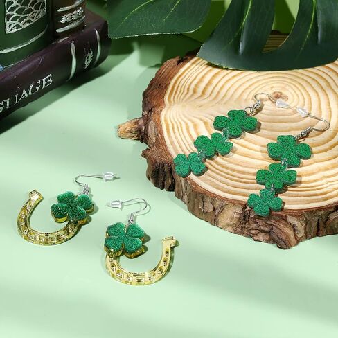 Florideco St. Patrick's Day Accessories Costumes Set With 2 Pairs Earrings 2 Glasses 4 Shamrock Necklace 2 Lucky Bracelets 6 Mustaches 2 Irish Shoulder Strap for Women Girls Irish Party Favors St in Kuwait