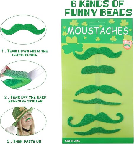 Florideco St. Patrick's Day Accessories Costumes Set With 2 Pairs Earrings 2 Glasses 4 Shamrock Necklace 2 Lucky Bracelets 6 Mustaches 2 Irish Shoulder Strap for Women Girls Irish Party Favors St in Kuwait