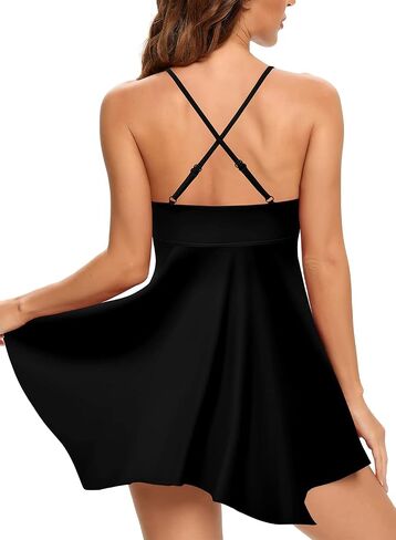 SHEKINI Women's Ring Front Cutout Tankini Top Skirt Swimsuit Tummy Control Swimdress in Saudi Arabia