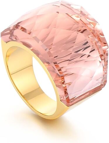 Crystal Glass Stainless Steel Band Ring Gold Plated Fashion Exaggerated Cubic Zirconia Rings Women's Stunning Large Statement Rhinestone Bands Cocktail Party Ring for Ladies Girls Birthday in Saudi Arabia