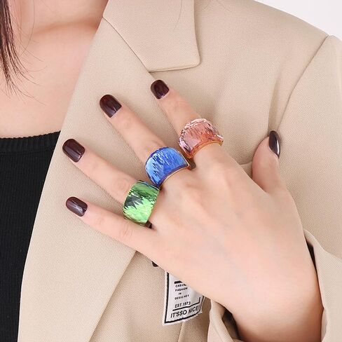 Crystal Glass Stainless Steel Band Ring Gold Plated Fashion Exaggerated Cubic Zirconia Rings Women's Stunning Large Statement Rhinestone Bands Cocktail Party Ring for Ladies Girls Birthday in Saudi Arabia