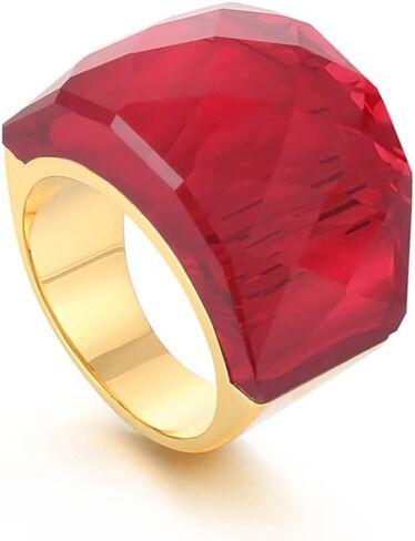 Crystal Glass Stainless Steel Band Ring Gold Plated Fashion Exaggerated Cubic Zirconia Rings Women's Stunning Large Statement Rhinestone Bands Cocktail Party Ring for Ladies Girls Birthday in Saudi Arabia