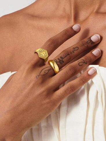 U7 Chunky Gold Dome Rings for Women, Stainless Steel/18KGold Plated/Black Statement Ring Non Tarnish Women Rings, Size 7-12 in Kuwait