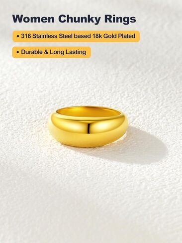 U7 Chunky Gold Dome Rings for Women, Stainless Steel/18KGold Plated/Black Statement Ring Non Tarnish Women Rings, Size 7-12 in Kuwait