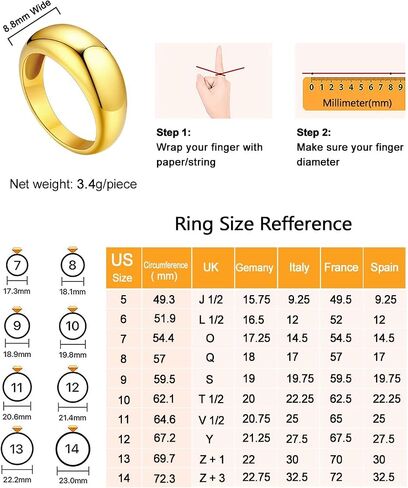 U7 Chunky Gold Dome Rings for Women, Stainless Steel/18KGold Plated/Black Statement Ring Non Tarnish Women Rings, Size 7-12 in Kuwait