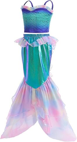 زي حورية البحر الصغيرة من ZALOORIY للفتيات، فستان الأميرة أرييل التنكري مع الملحقات in Kuwait