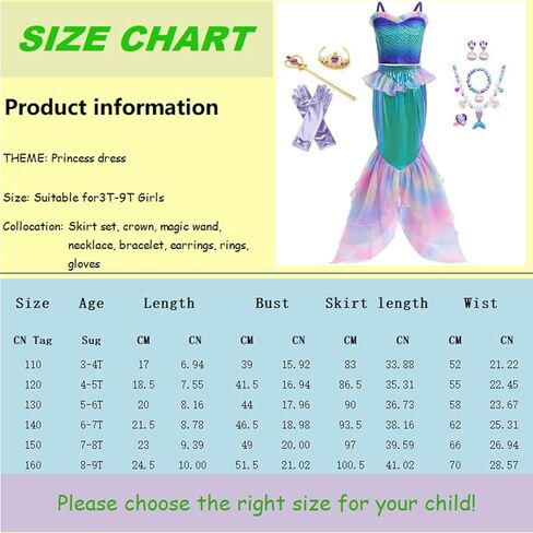 زي حورية البحر الصغيرة من ZALOORIY للفتيات، فستان الأميرة أرييل التنكري مع الملحقات in Kuwait