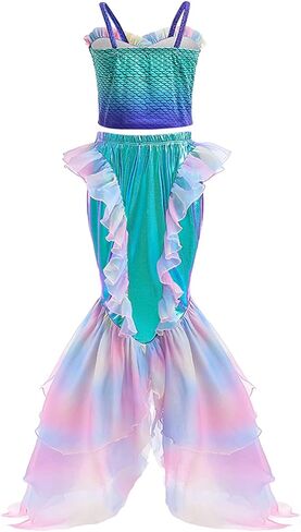 زي حورية البحر الصغيرة من ZALOORIY للفتيات، فستان الأميرة أرييل التنكري مع الملحقات in Kuwait