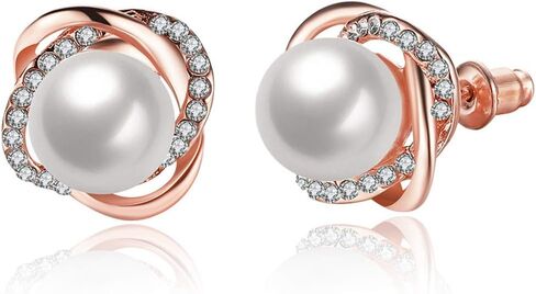 Silver Rose Gold Pearl Knotted Stud Earrings in Saudi Arabia