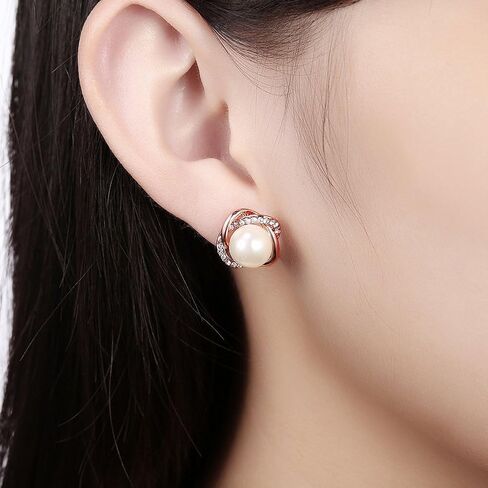 Silver Rose Gold Pearl Knotted Stud Earrings in Saudi Arabia