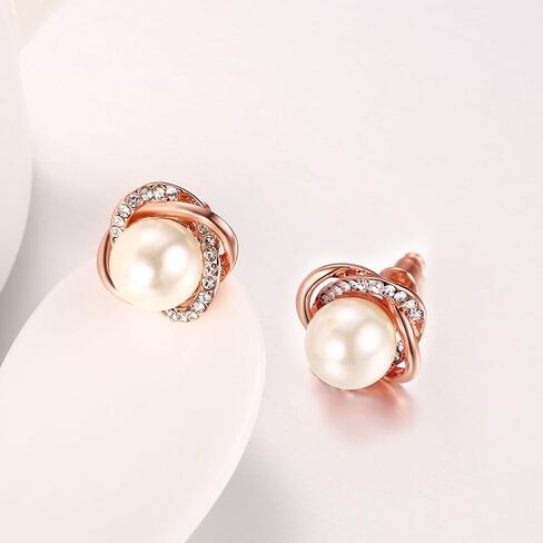 Silver Rose Gold Pearl Knotted Stud Earrings in Saudi Arabia