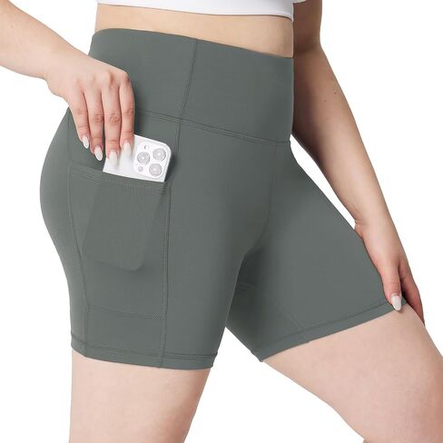 BALEAF Biker Shorts Women Yoga Gym Workout Spandex Running Volleyball Tummy Control Compression Shorts with Pockets Lycra 5" Gray S in Saudi Arabia