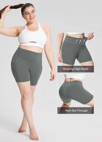 BALEAF Biker Shorts Women Yoga Gym Workout Spandex Running Volleyball Tummy Control Compression Shorts with Pockets Lycra 5" Gray S in Saudi Arabia