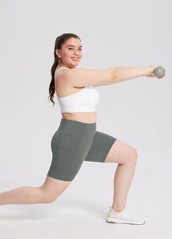 BALEAF Biker Shorts Women Yoga Gym Workout Spandex Running Volleyball Tummy Control Compression Shorts with Pockets Lycra 5" Gray S in Saudi Arabia