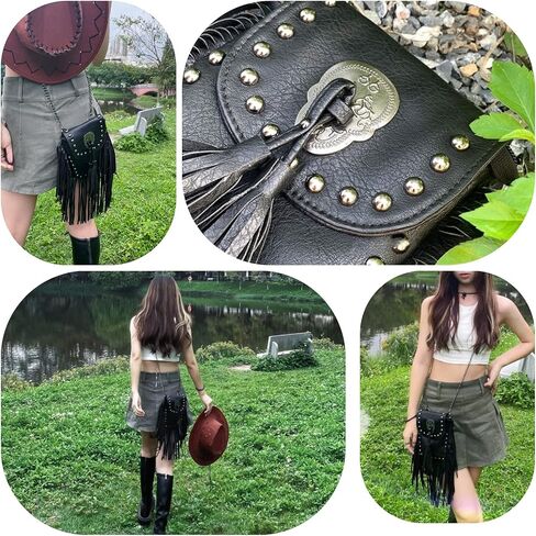 FONETTOS Y2K Punk Fringe Bag Novelty Tassel Gothic Western Crossbody Purse Women Sourpuss Shoulder Rockstar Halloween in Saudi Arabia