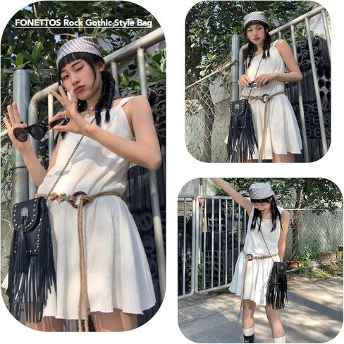 FONETTOS Y2K Punk Fringe Bag Novelty Tassel Gothic Western Crossbody Purse Women Sourpuss Shoulder Rockstar Halloween in Saudi Arabia