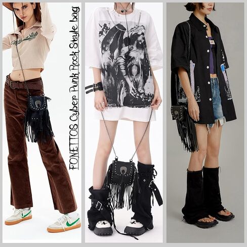 FONETTOS Y2K Punk Fringe Bag Novelty Tassel Gothic Western Crossbody Purse Women Sourpuss Shoulder Rockstar Halloween in Saudi Arabia