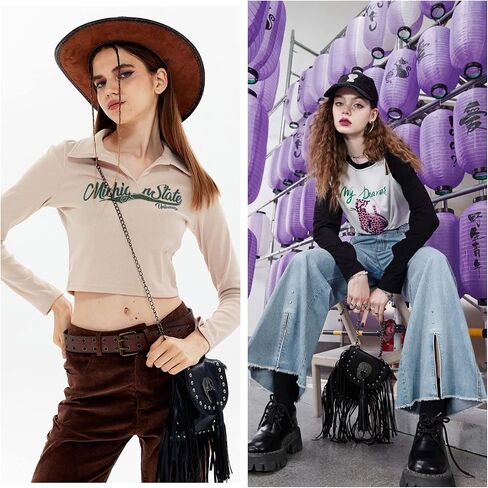 FONETTOS Y2K Punk Fringe Bag Novelty Tassel Gothic Western Crossbody Purse Women Sourpuss Shoulder Rockstar Halloween in Saudi Arabia