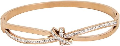 Rose Gold Bow Bangle Bracelet for Women Personalized Cubic Zirconia Stainless Steel Bracelets Oval Butterfly Bangles Bracelets Gifts for Love in Saudi Arabia