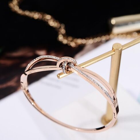 Rose Gold Bow Bangle Bracelet for Women Personalized Cubic Zirconia Stainless Steel Bracelets Oval Butterfly Bangles Bracelets Gifts for Love in Saudi Arabia