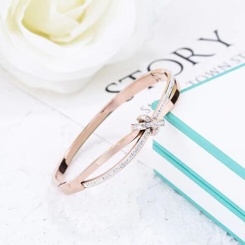 Rose Gold Bow Bangle Bracelet for Women Personalized Cubic Zirconia Stainless Steel Bracelets Oval Butterfly Bangles Bracelets Gifts for Love in Saudi Arabia